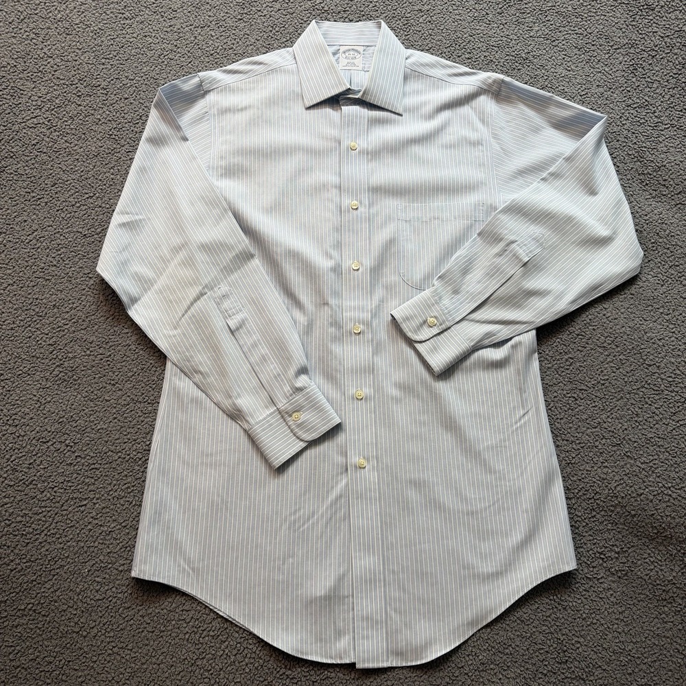 Brooks Brothers 1818 Dress Shirt Slim Fit Blue Non-Iron Cotton Men's 15-33